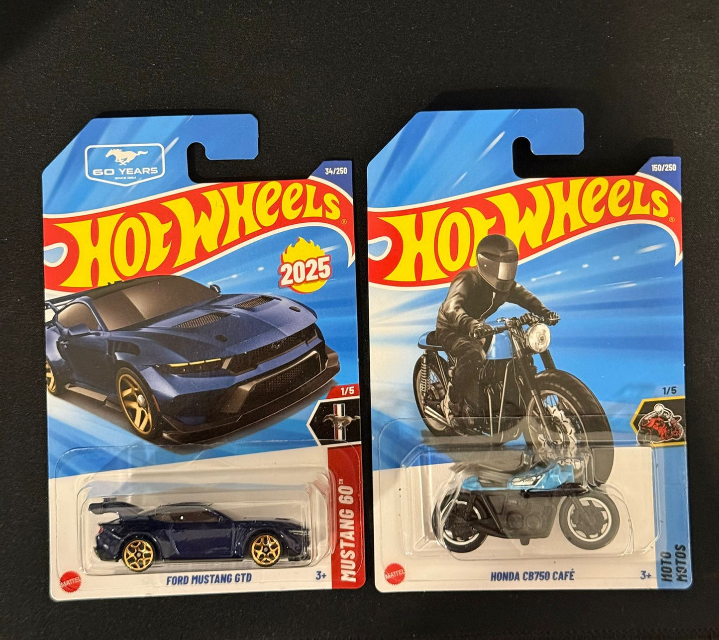 HOTWHEELS- FORD MUSTANG GTD, HONDA CB750 CAFE