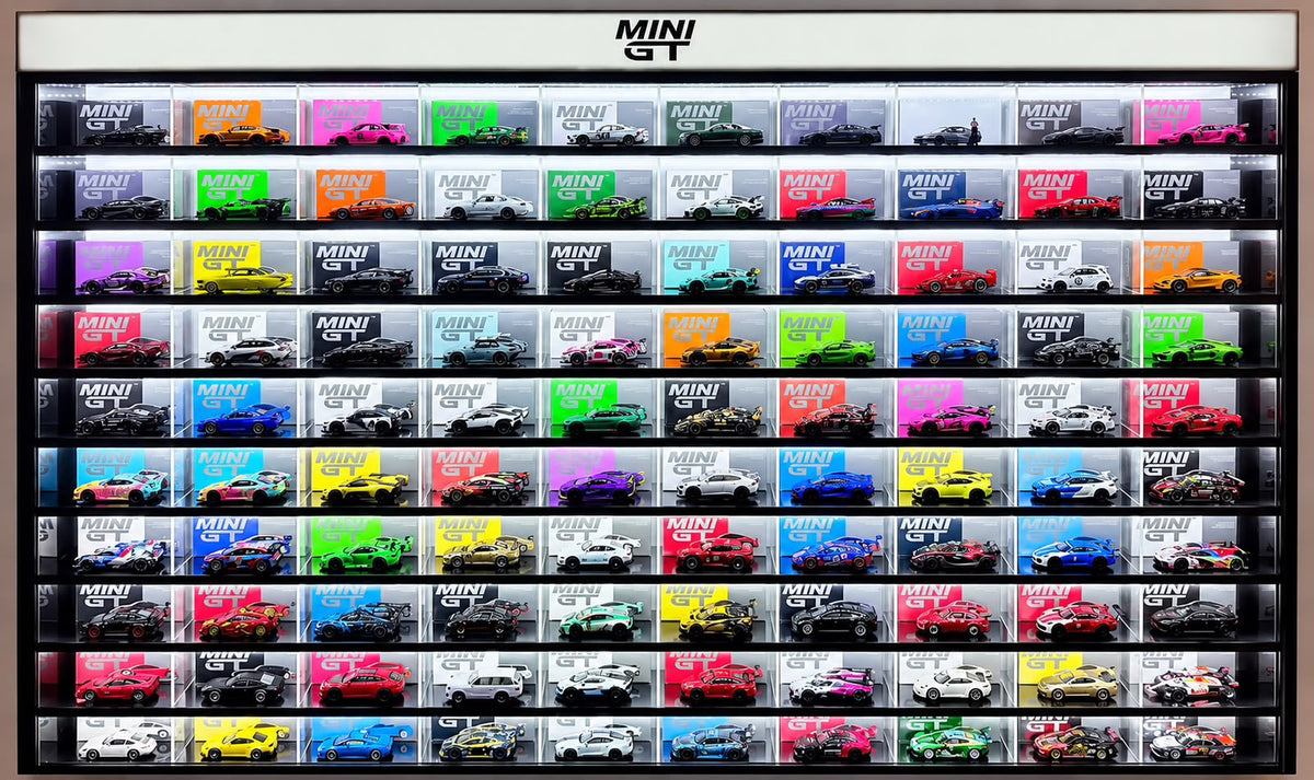 100 Compartments Display with Sliding Cover for 1:64 Scale Mini GT, CCA, Tomica- LED