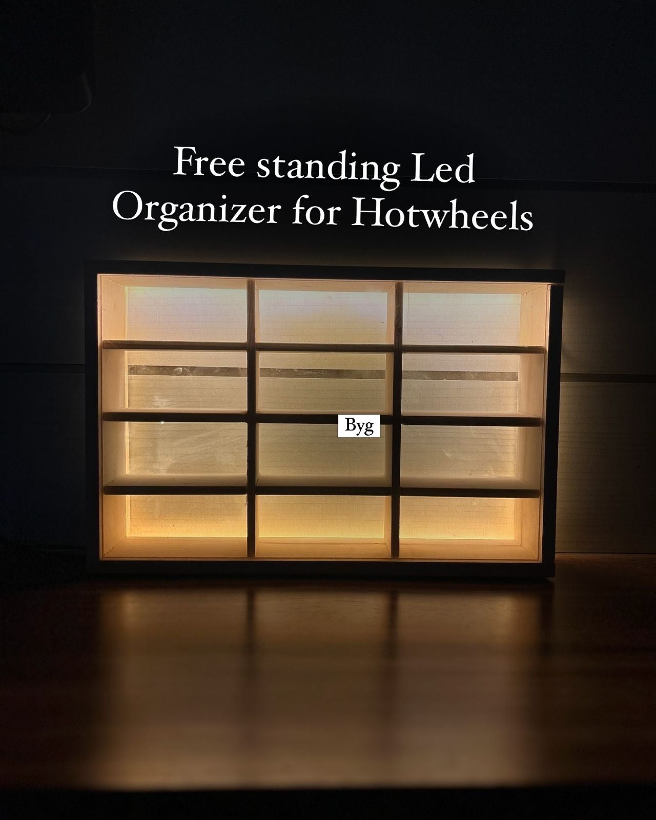12 compartments Led Wooden Organizer for Hotwheels with sliding cover