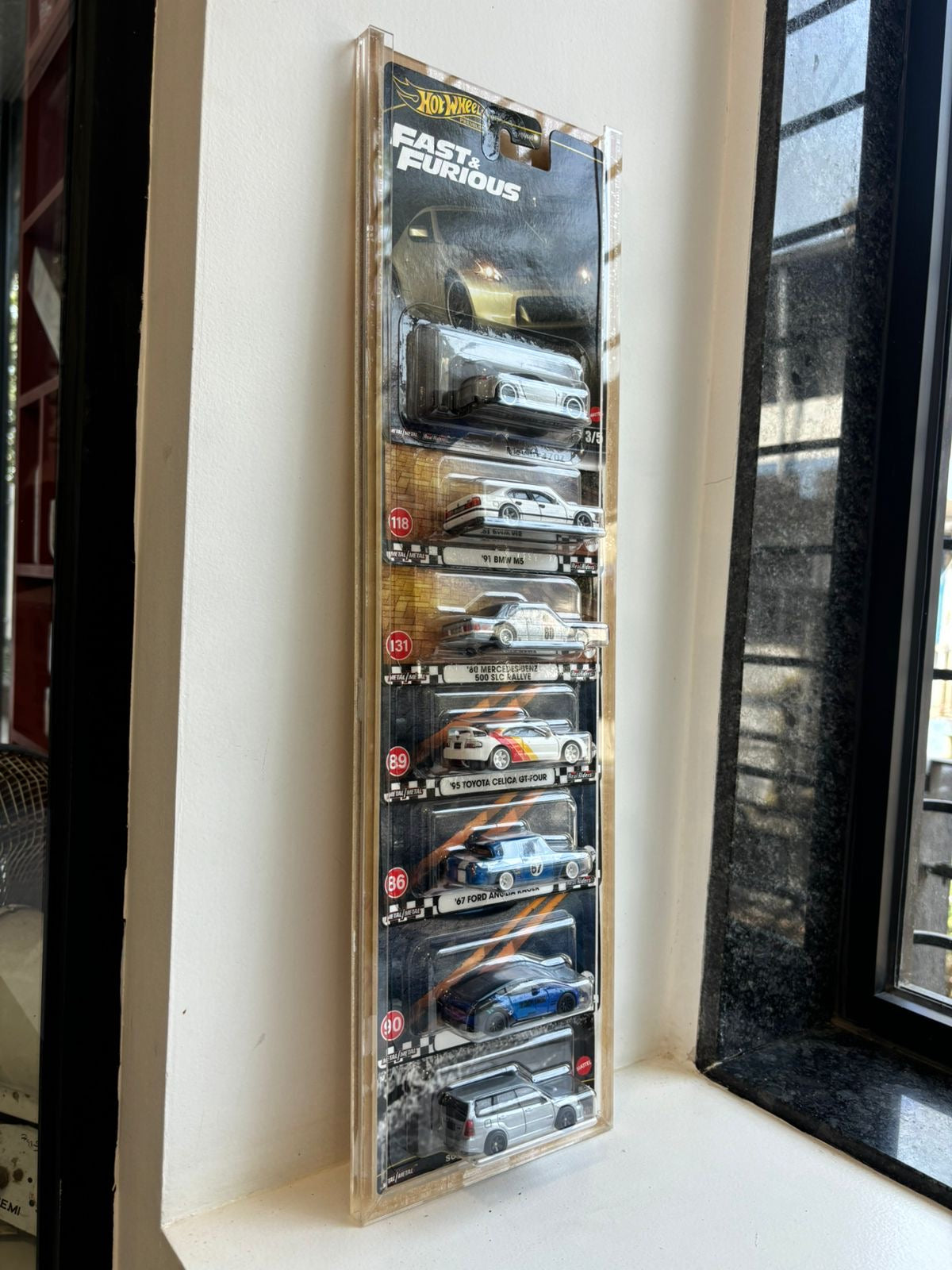 Wall Hanging Card Holder for 8 Mainline/Premium Carded Cars- Transparent