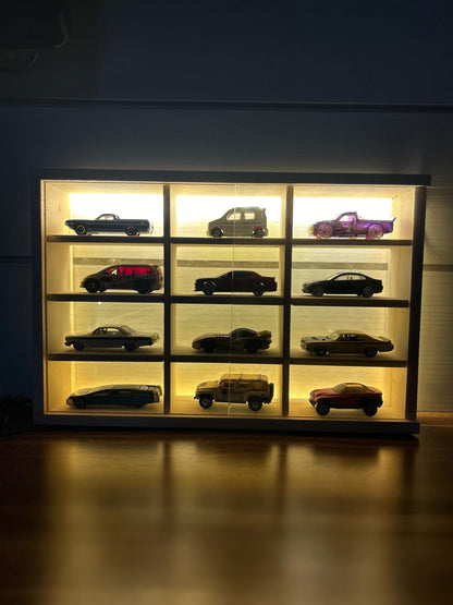 12 compartments Led Wooden Organizer for Hotwheels with sliding cover