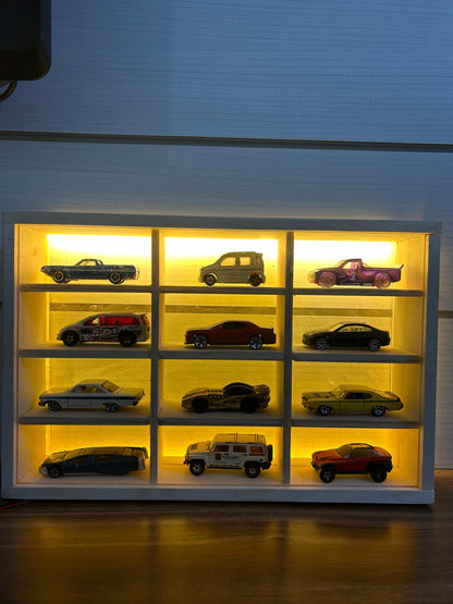 12 compartments Led Wooden Organizer for Hotwheels with sliding cover