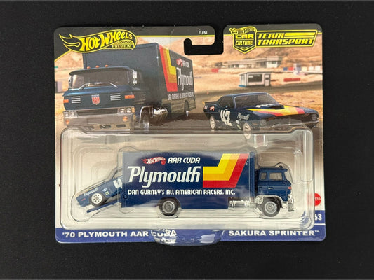 HOTWHEELS PREMIUM- TEAM TRANSPORT- '70 PLYMOUTH AAR CUBA, SAKURA SPRINTER (Imported)