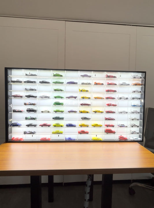 100 Compartments Display with Sliding Cover for 1:64 Scale Cars- LED in all Rows