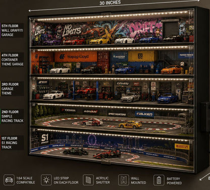 5 Floor Led Garage with Transparent Acrylic cover for 1:64 Scale Cars