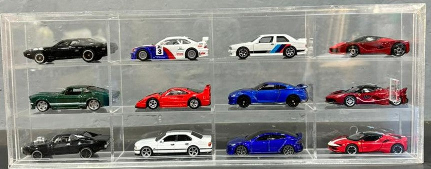 12 Compartments Display with Sliding Cover for 1:64 Scale Cars- Transparent