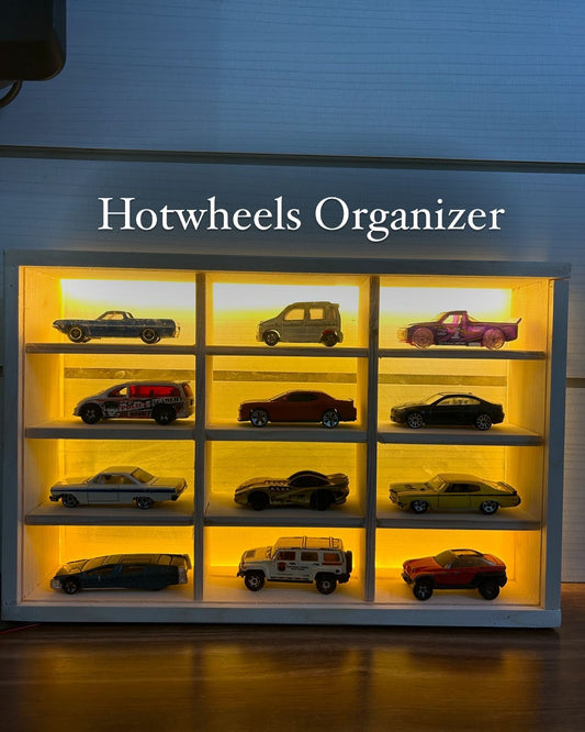 12 compartments Led Wooden Organizer for Hotwheels with sliding cover