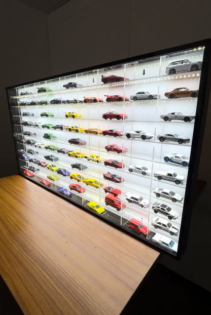100 Compartments Display with Sliding Cover for 1:64 Scale Cars- LED in all Rows
