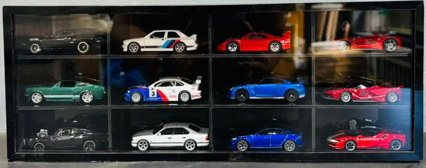 12 Compartments Display with Sliding Cover for 1:64 Scale Cars- Transparent