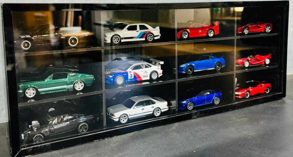 12 Compartments Display with Sliding Cover for 1:64 Scale Cars- Transparent
