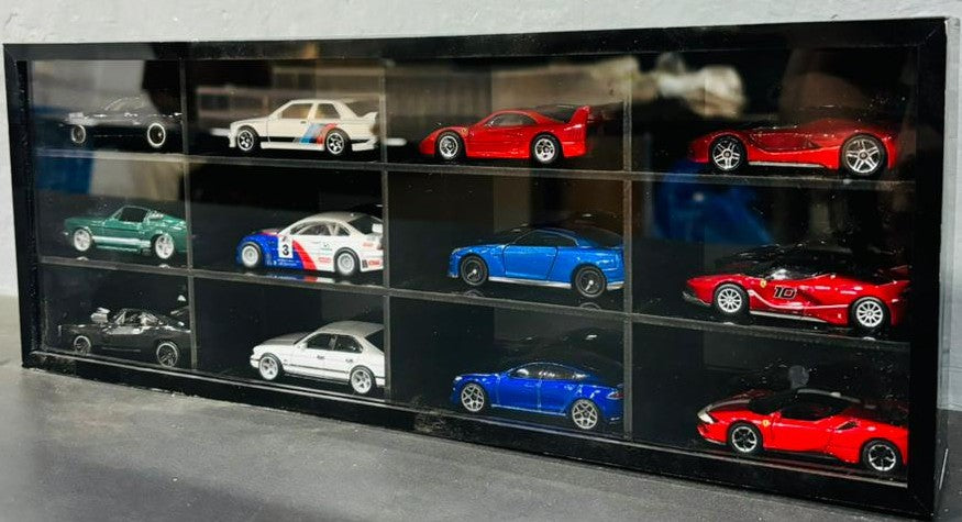 12 Compartments Display with Sliding Cover for 1:64 Scale Cars- Transparent