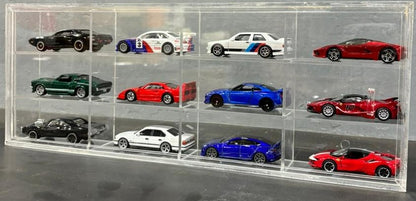 12 Compartments Display with Sliding Cover for 1:64 Scale Cars- Transparent