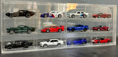 12 Compartments Display with Sliding Cover for 1:64 Scale Cars- Transparent