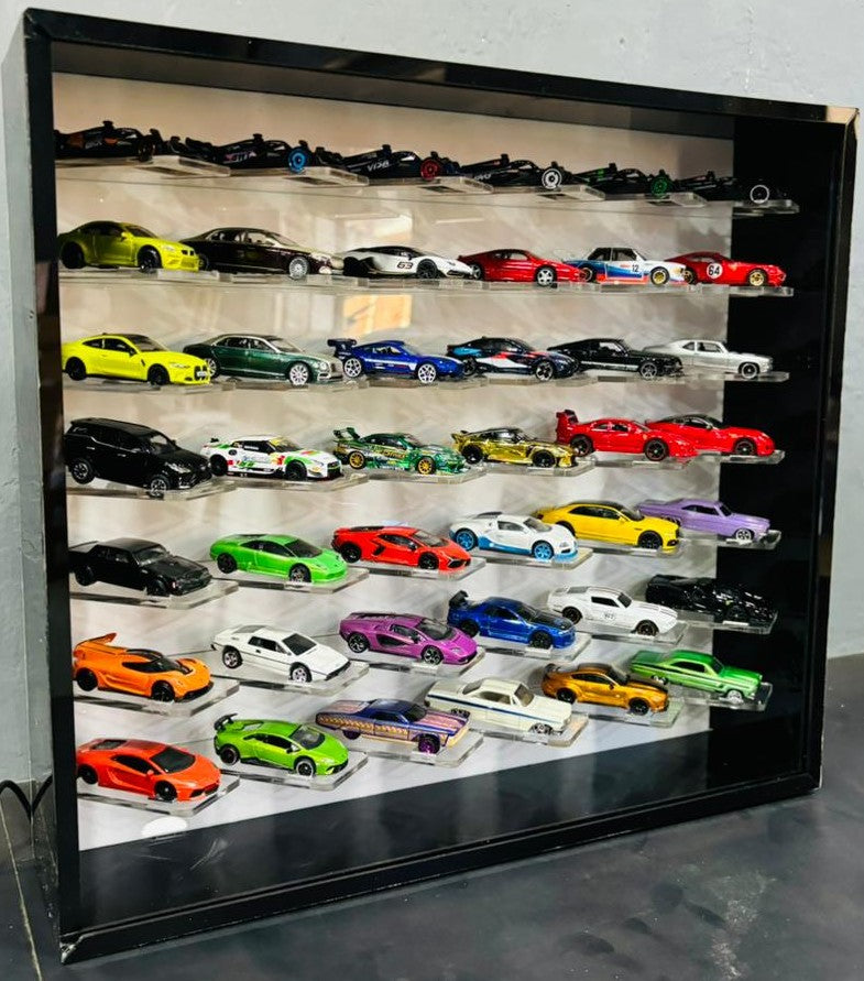 42 Cars Cross Display with Sliding Cover for 1:64 Scale Cars- LED