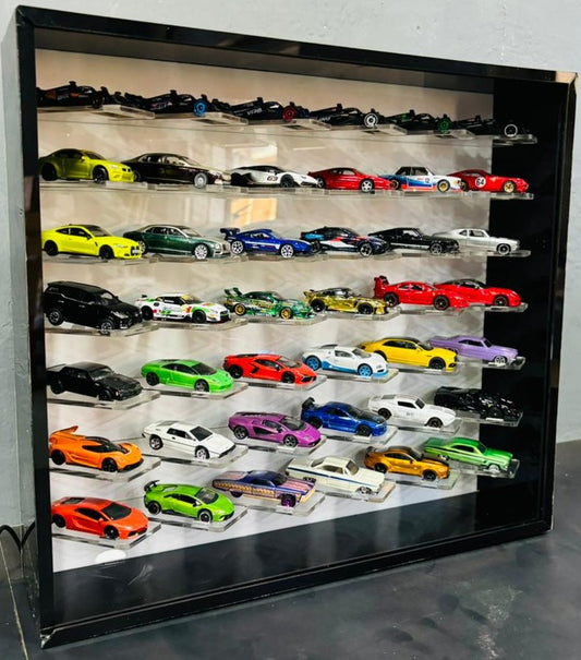 42 Cars Cross Display with Sliding Cover for 1:64 Scale Cars- LED