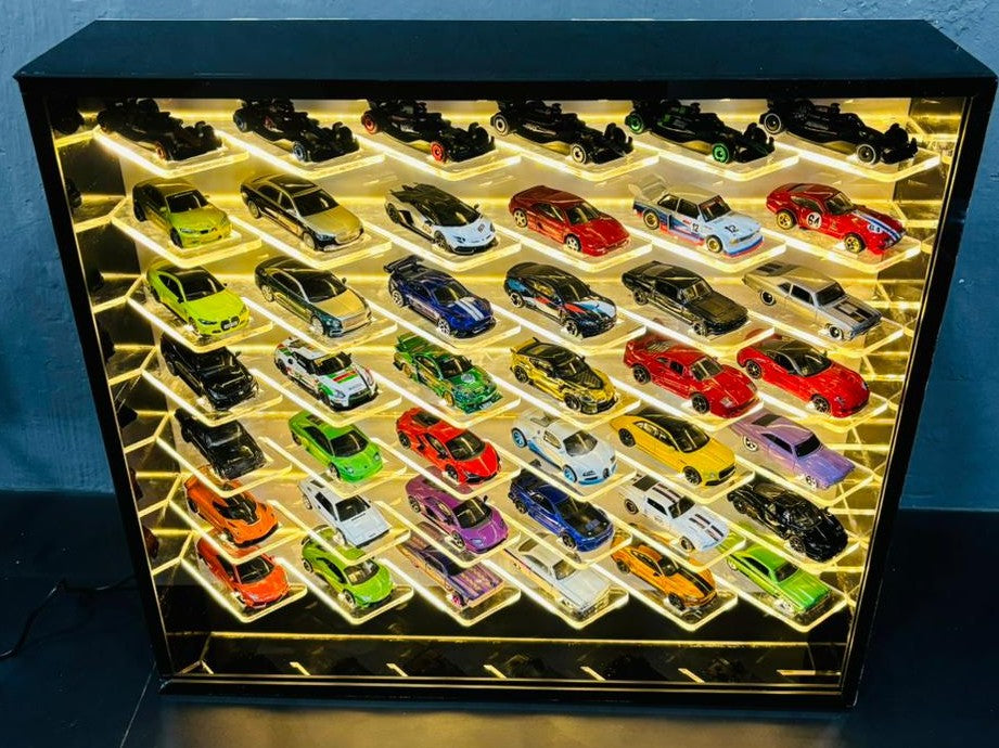 42 Cars Cross Display with Sliding Cover for 1:64 Scale Cars- LED