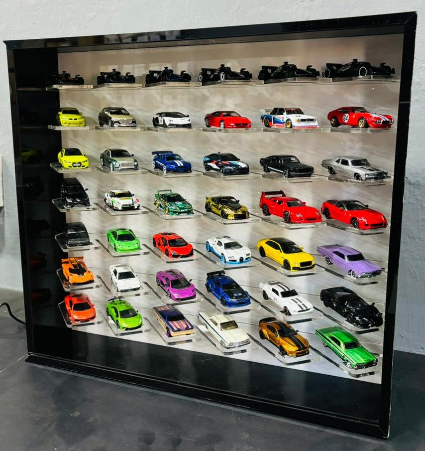 42 Cars Cross Display with Sliding Cover for 1:64 Scale Cars- LED