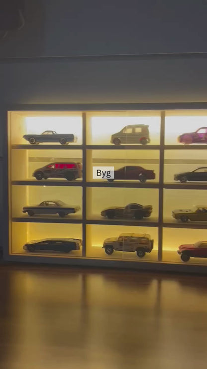 12 compartments Led Wooden Organizer for Hotwheels with sliding cover
