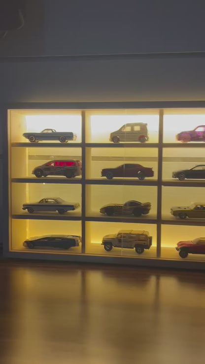 12 compartments Led Wooden Organizer for Hotwheels with sliding cover